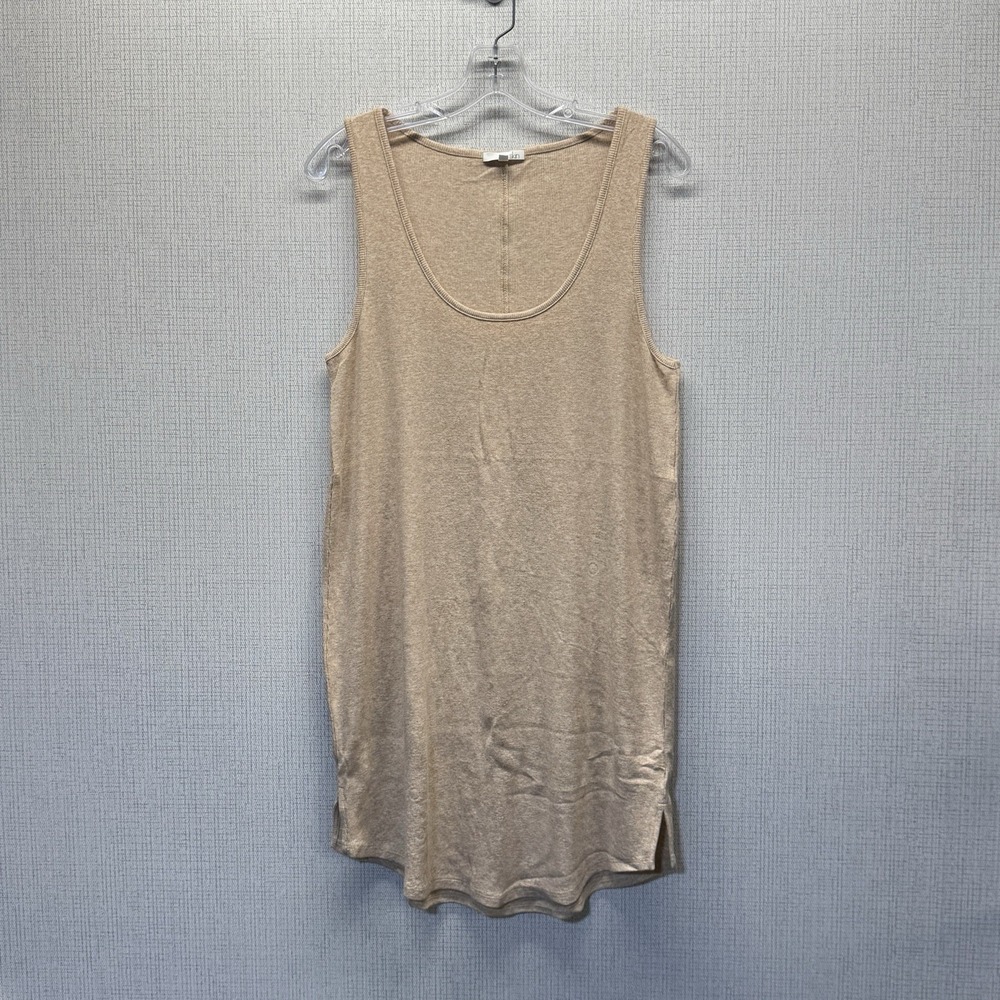 Skin Ribbed Tank Dress Womens 3 Tan Pima Cotton Modal Mini Scoop Neck Minimalist